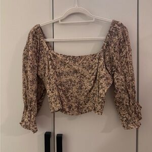 Whimsy + Row Cream and Brown Floral Blouse